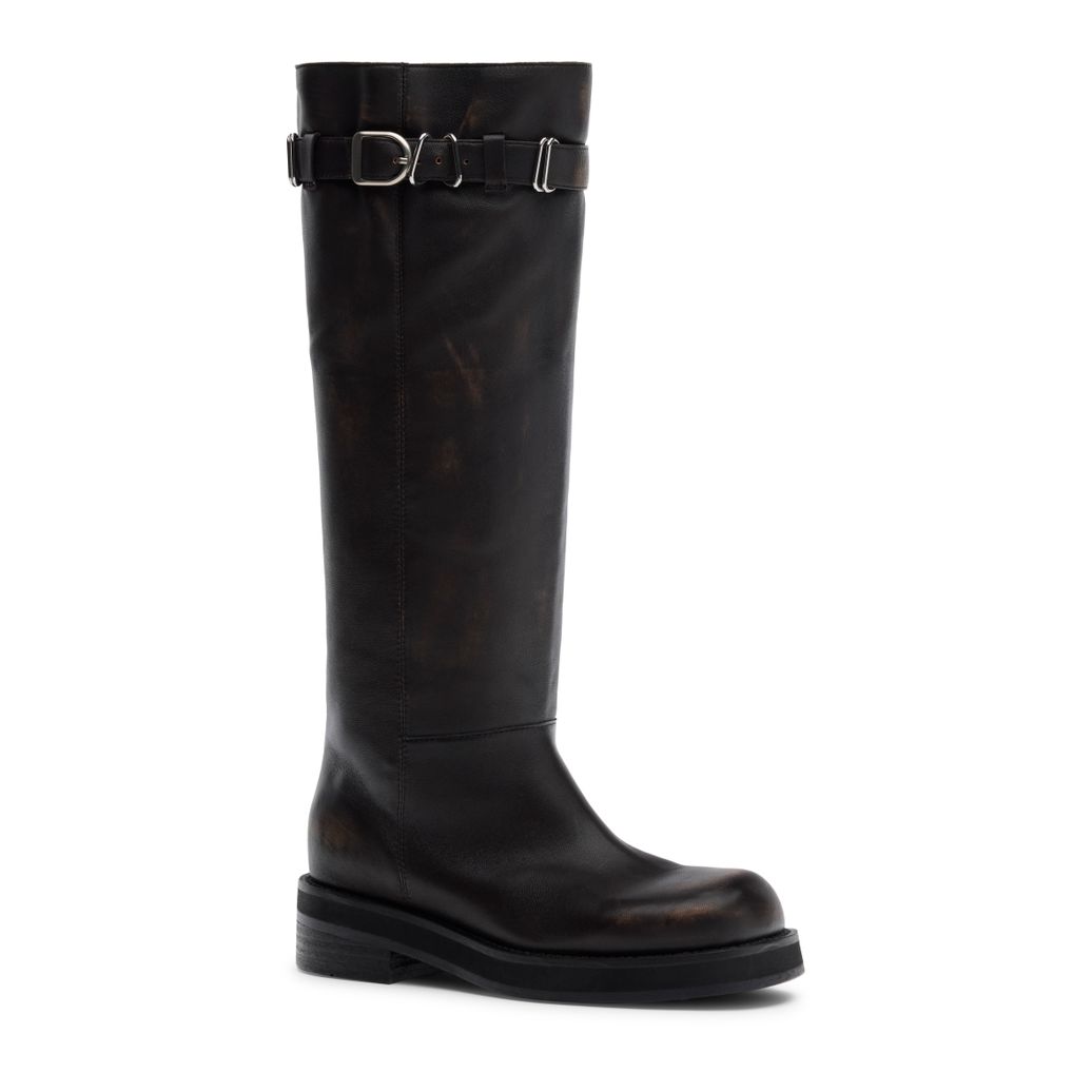 Brown Washed Leder-Biker-Boots mit Schnallen