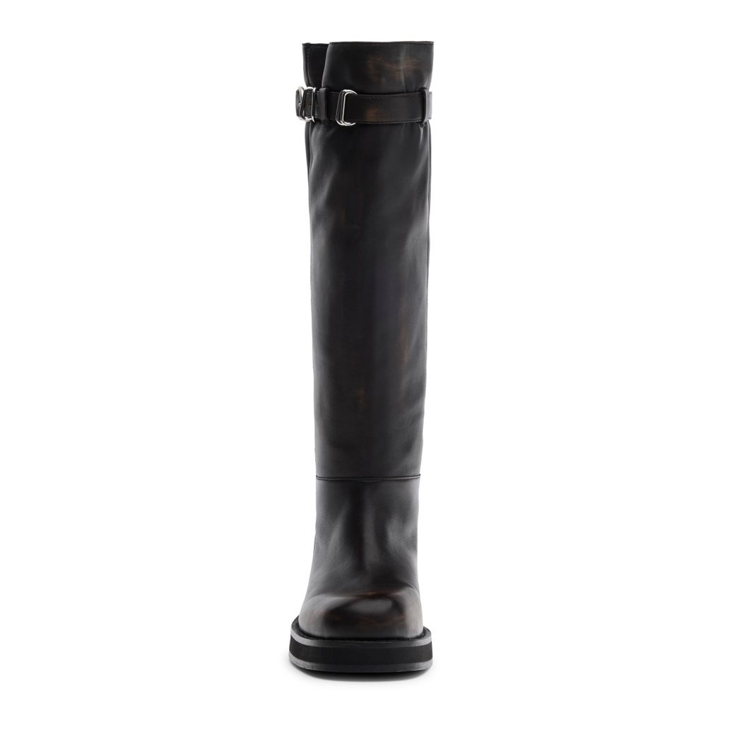 Biker boots en cuir brownwashed à boucles