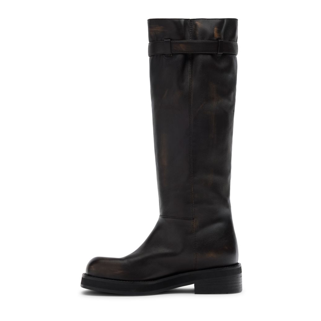 Brown Washed Leder-Biker-Boots mit Schnallen