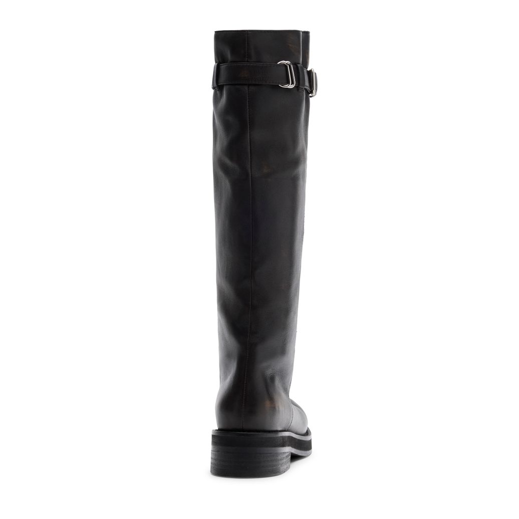 Brown Washed Leder-Biker-Boots mit Schnallen