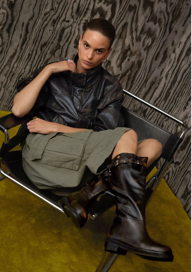 Biker boots en cuir brownwashed à boucles