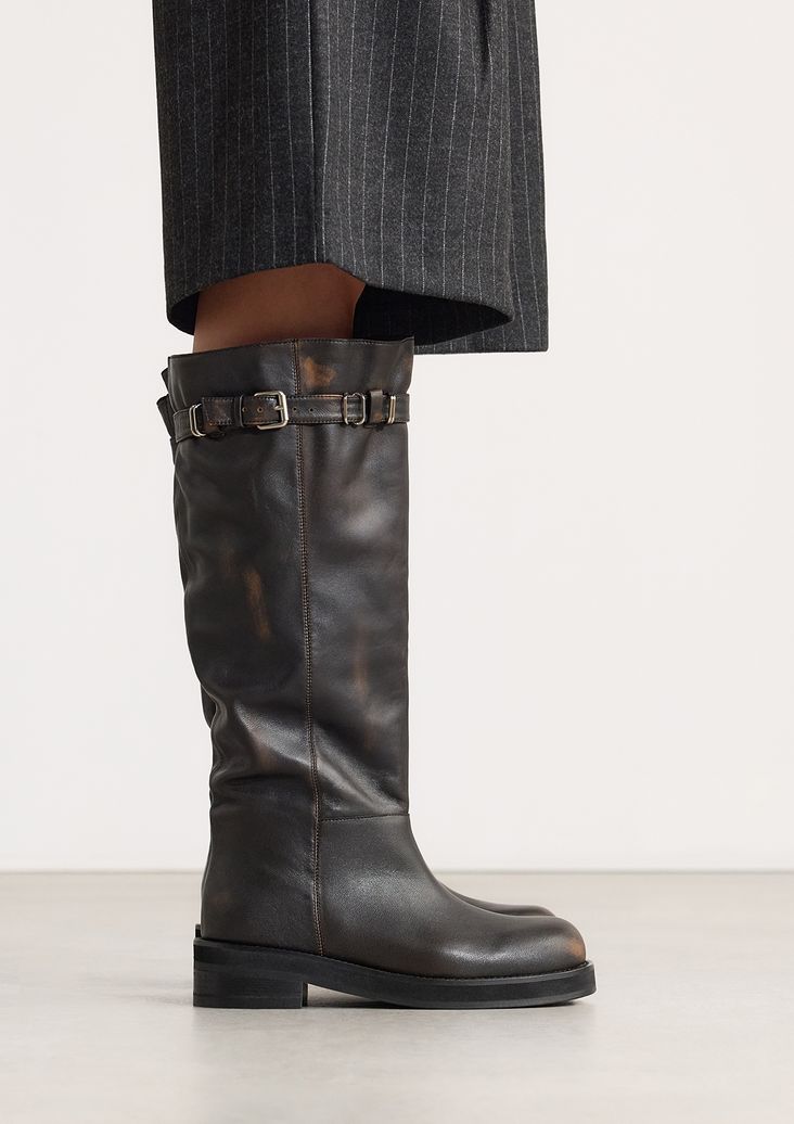 Biker boots en cuir brownwashed à boucles