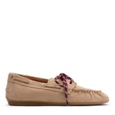 Beige suède bootschoenen met rode veters