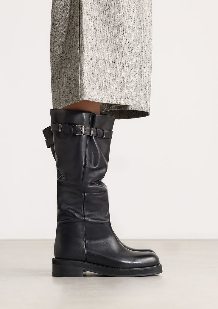 Biker boots en cuir à boucles - noir