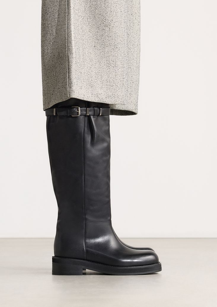 Biker boots en cuir à boucles - noir