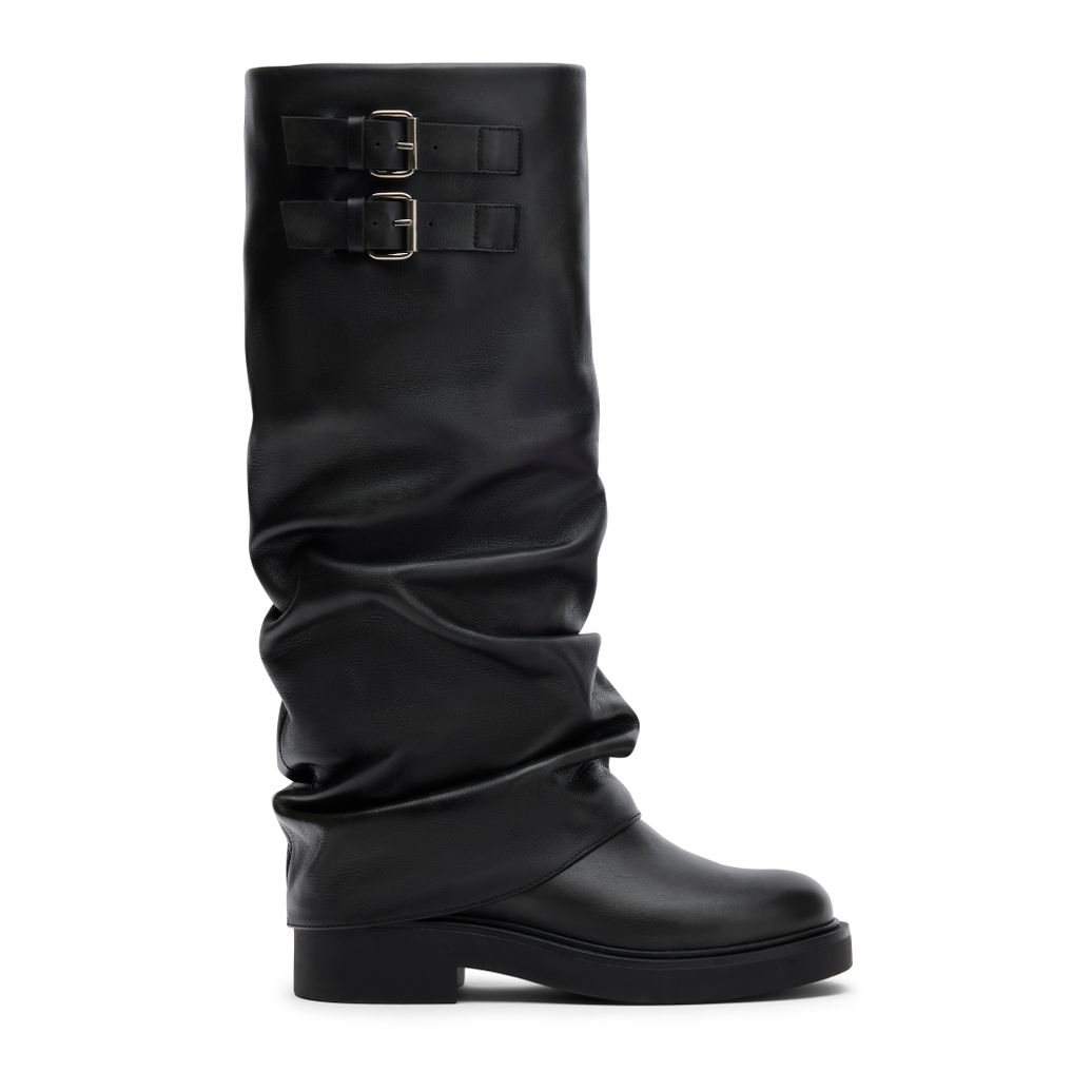 Zwarte leren biker laarzen met flap