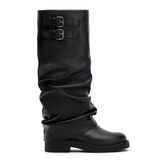 Zwarte leren biker laarzen met flap