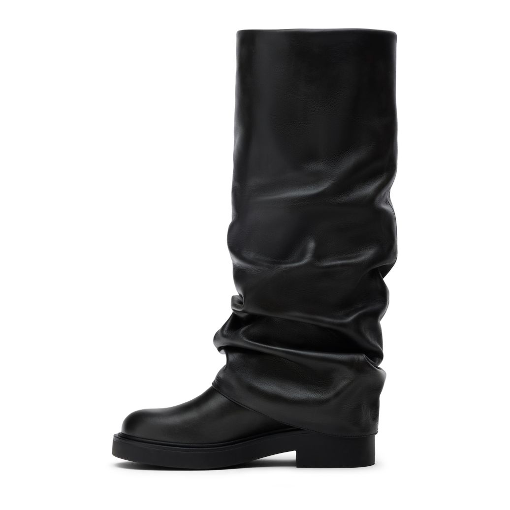 Zwarte leren biker laarzen met flap