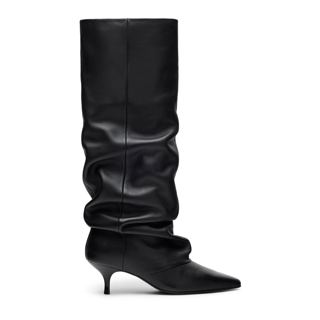 Schwarze Slouchy Boots aus Leder mit Absatz