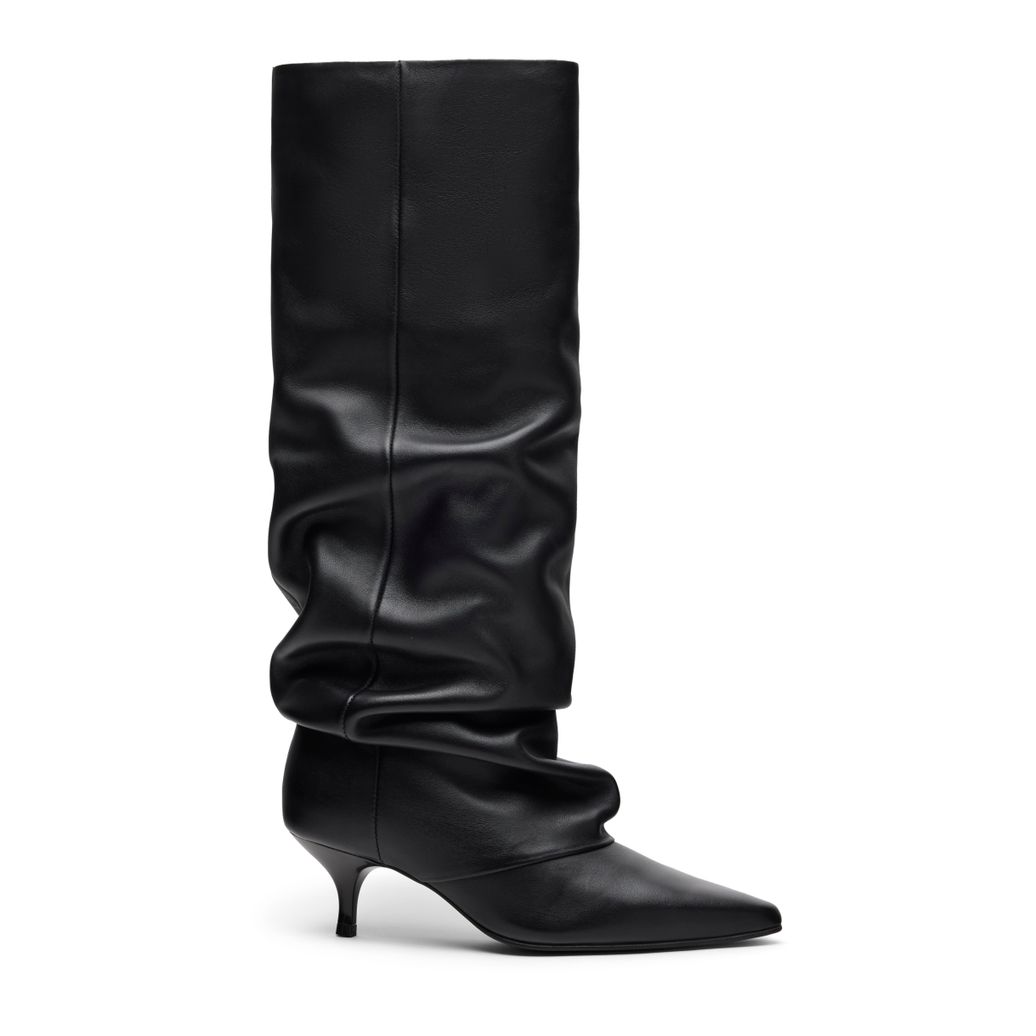 Schwarze Slouchy Boots aus Leder mit Absatz