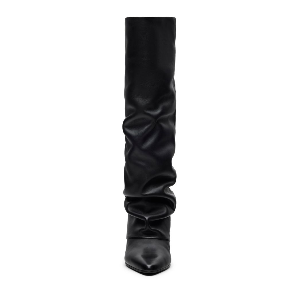 Zwarte leren hoge slouchy laarzen met hak
