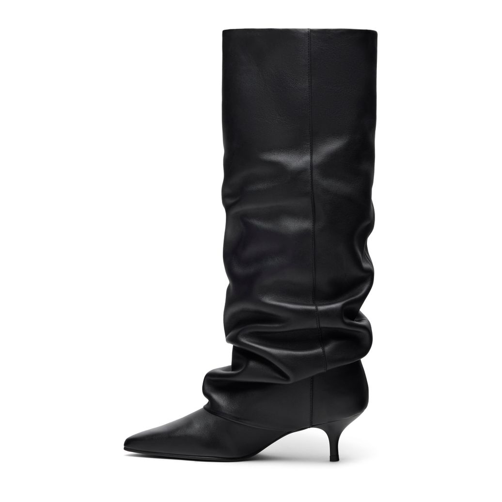 Schwarze Slouchy Boots aus Leder mit Absatz