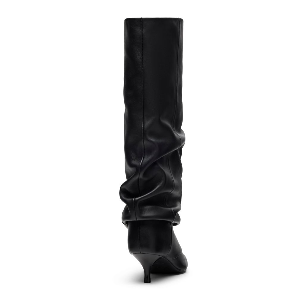 Zwarte leren hoge slouchy laarzen met hak