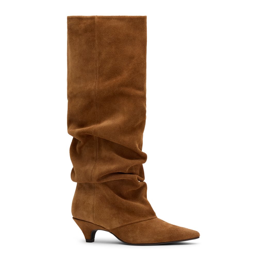 Braune Slouchy Boots aus Veloursleder mit Absatz