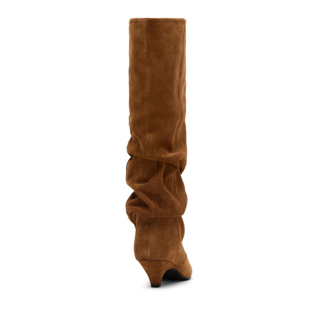Braune Slouchy Boots aus Veloursleder mit Absatz