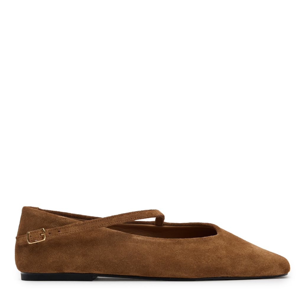 Taupefarbene Veloursleder-Ballerinas