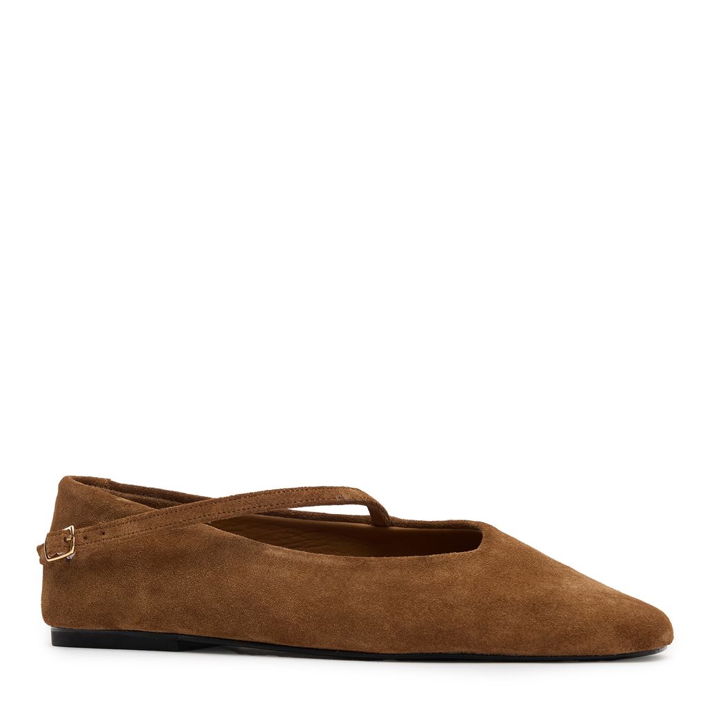 Taupefarbene Veloursleder-Ballerinas