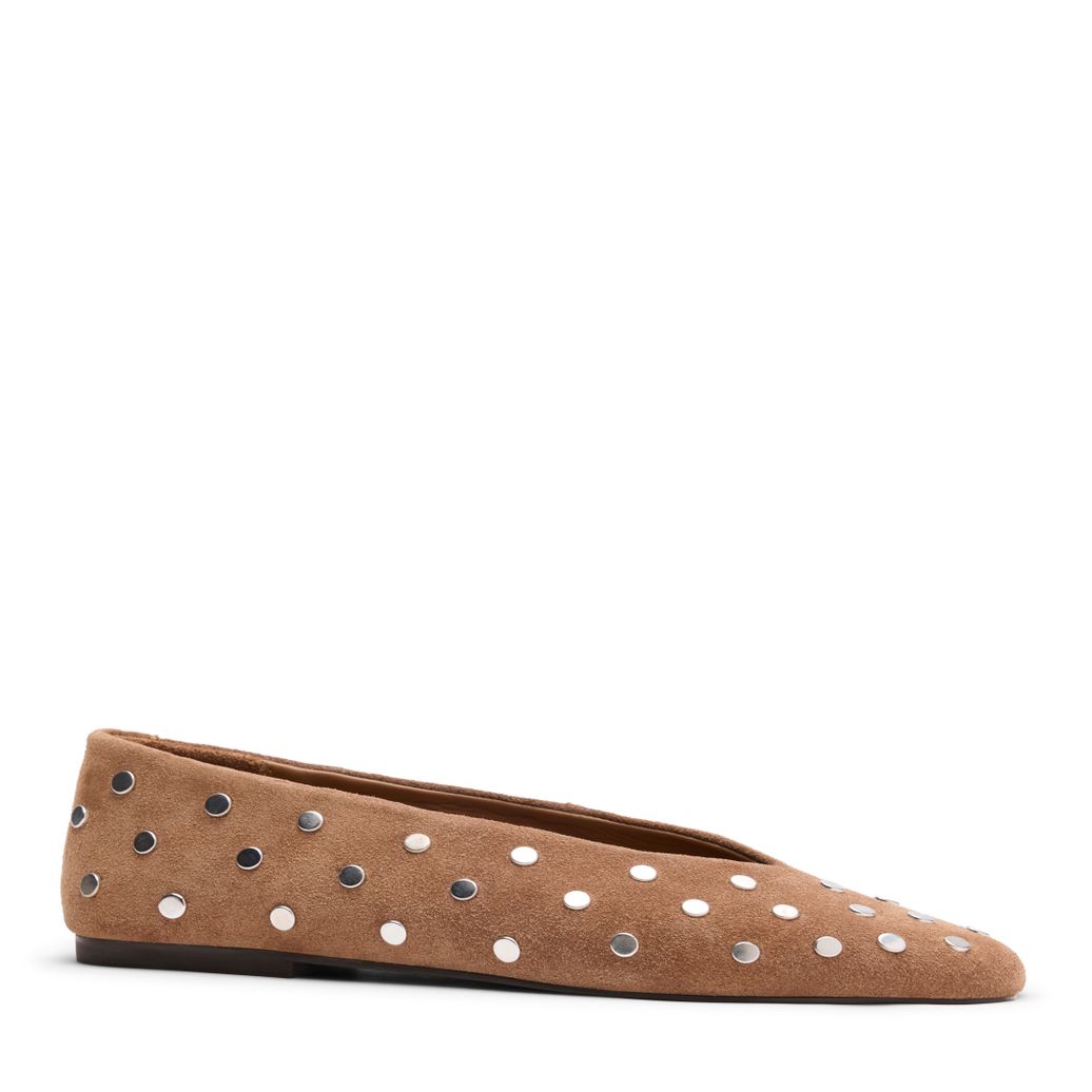 Taupe suède ballerina's met zilverkleurige studs