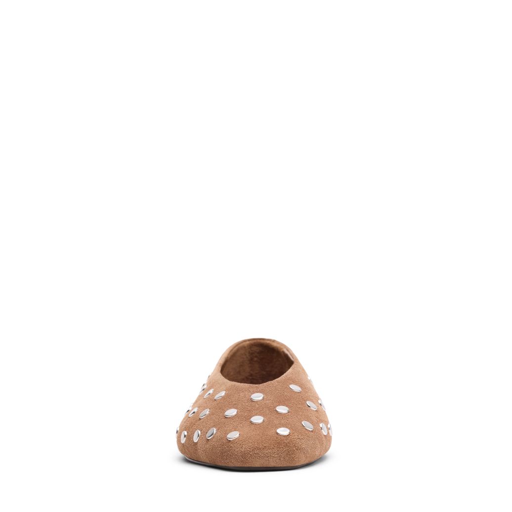 Taupe suède ballerina's met zilverkleurige studs