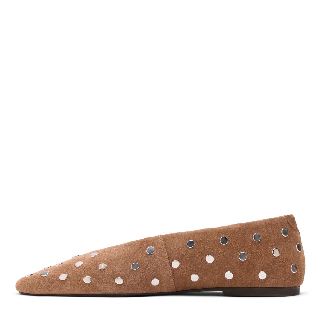 Taupe suède ballerina's met zilverkleurige studs