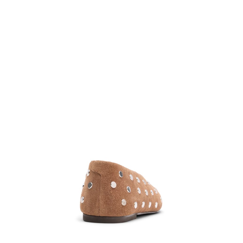 Taupe suède ballerina's met zilverkleurige studs