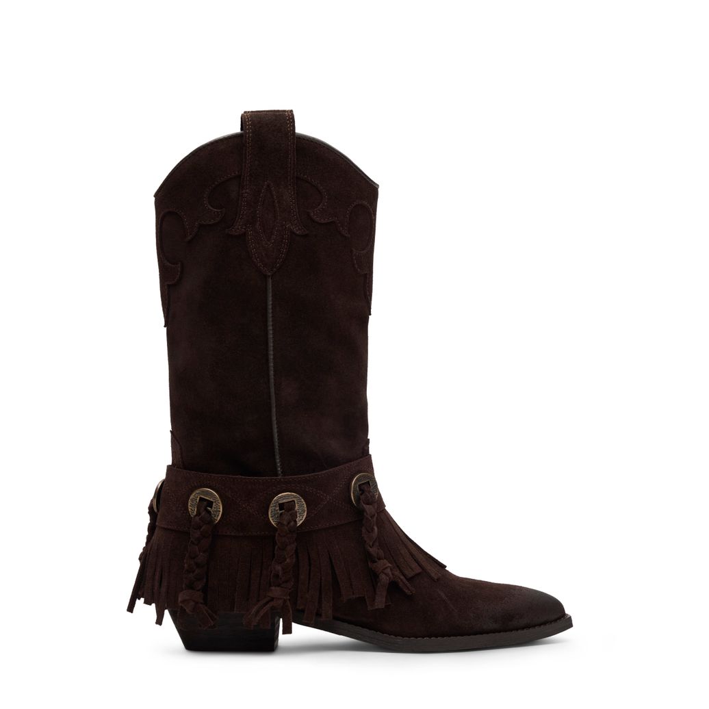 Santiags en daim avec franges - marron foncé
