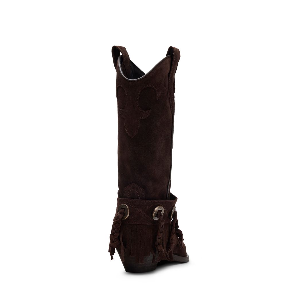 Santiags en daim avec franges - marron foncé