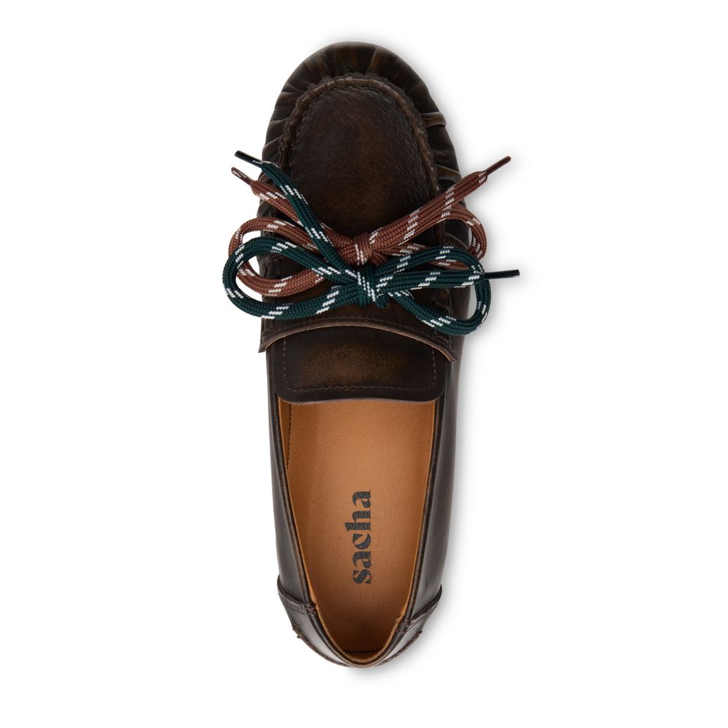 Brownwashed leren bootschoenen met veters